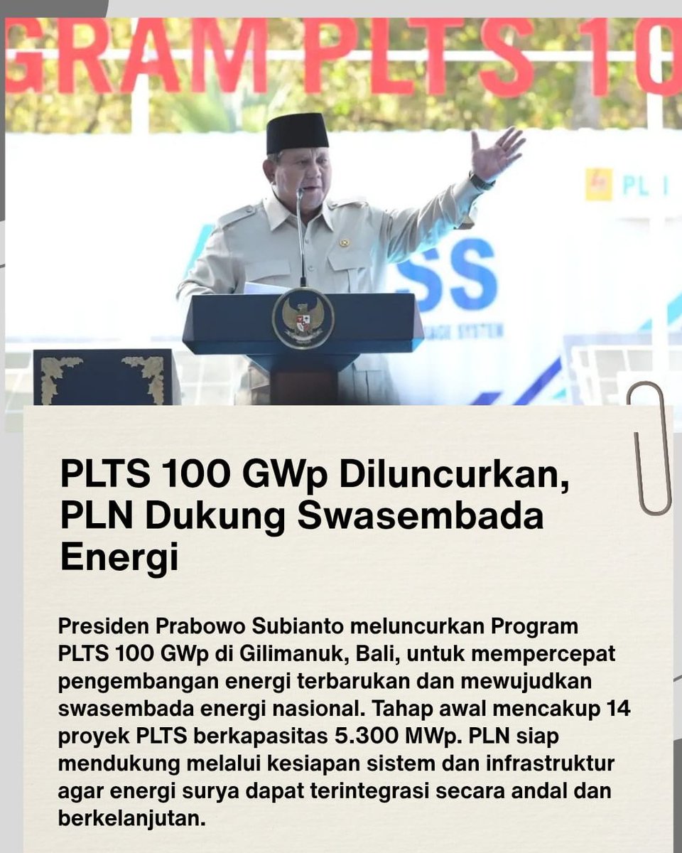 servionawulan's tweet photo. Baru tahu ternyata PLN ikut dorong program PLTS 100 GWp dengan skala sebesar ini. 14 proyek awal dan 5.300 MWp tuh bukan angka kecil yaa. Semoga eksekusinya makin lancar dan manfaatnya bisa kerasa luas https://t.co/m6lB6px3Bv
