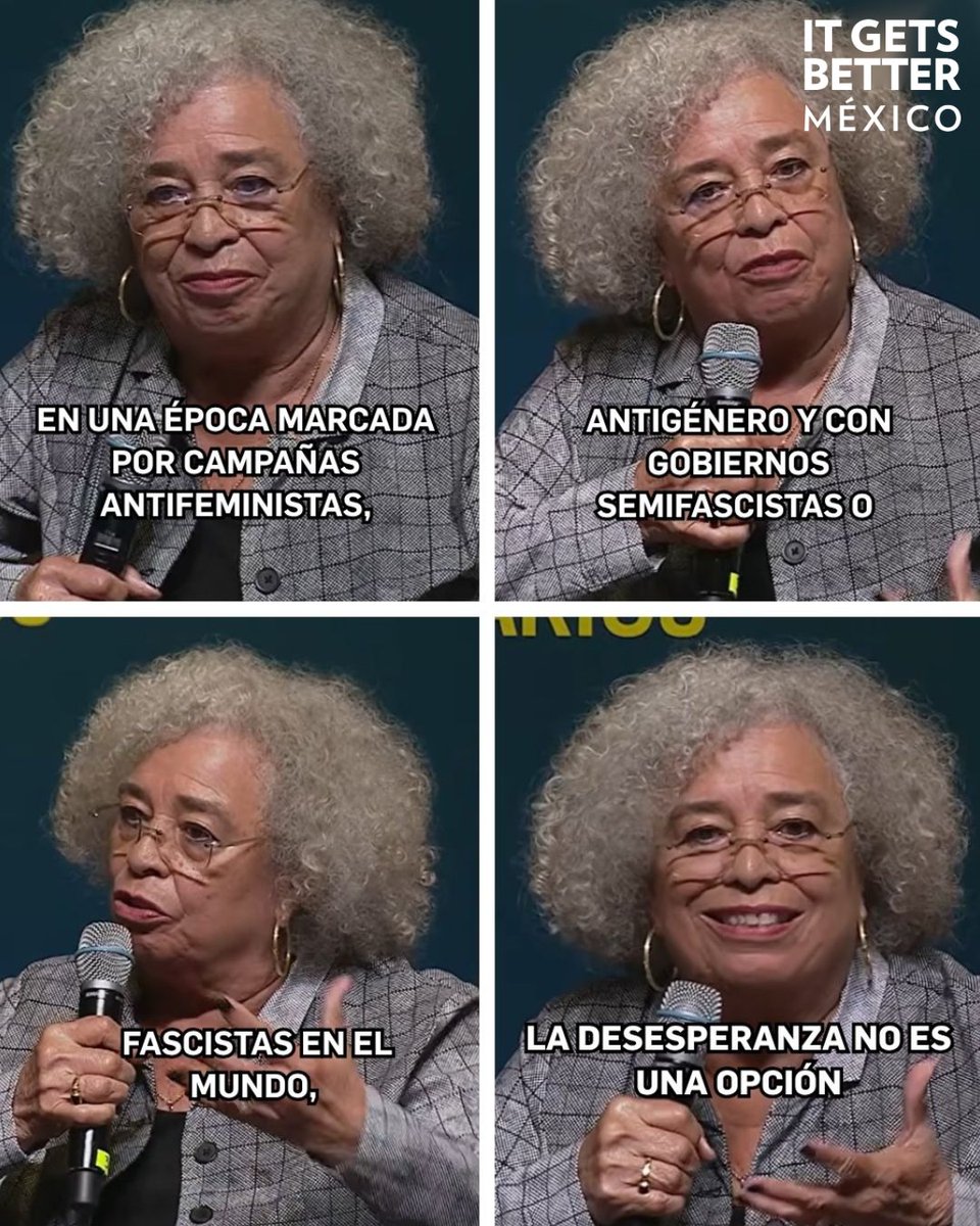 ItGetsBetterMx's tweet photo. “La desesperanza no es una opción”: el miércoles, Angela Davis llenó la UNAM (y 5 sedes más) para hablar de feminismo abolicionista y organización colectiva ante el avance antifeminista en el mundo. ✊️🌈💜

“Generamos esperanza cuando nos organizamos.” https://t.co/8ULeu4JPGx