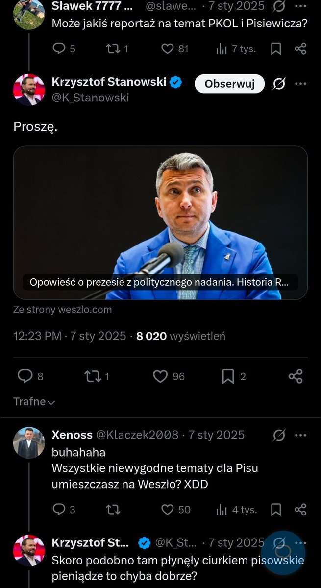 Marrcin20's tweet photo. @K_Hejsuczki Zarzuciles Stanowskiemu, ze nazwisko Piesiewicz przechodzi mu przez gardło dopiero po strąceniu ww, co jest niczym innym jak pierdoleniem kocopołów. Temat Piesiewicza za rządów KS w weszlo byl poruszany milion razy. https://t.co/gt0MNxSKxE
