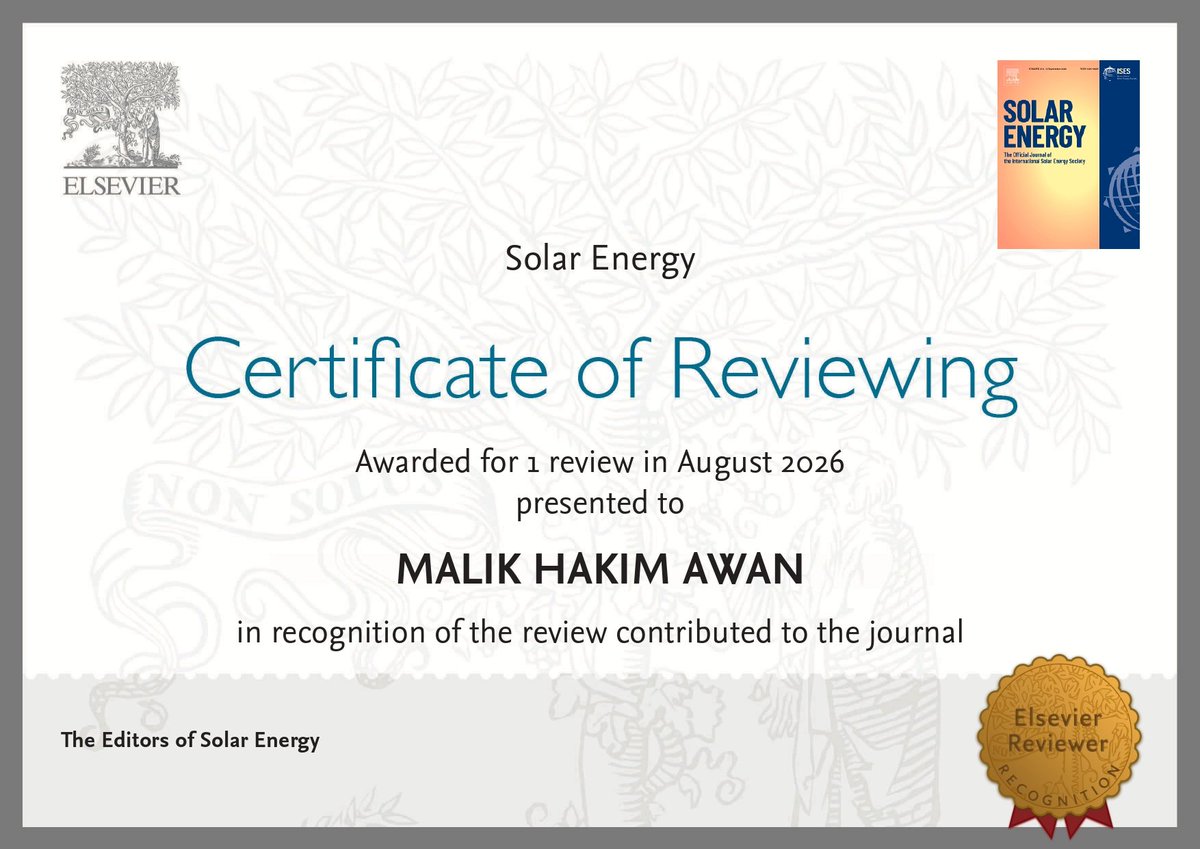 MHakimAwan's tweet photo. Alhamdulillah! Proud to complete my first peer review for the international journal Solar Energy. A meaningful step forward in my academic and research journey.

#PeerReview #SolarEnergy #Research #AcademicJourney #SpaceScience #MHakimAwan #ScientificCommunity https://t.co/tpxU7A67NO