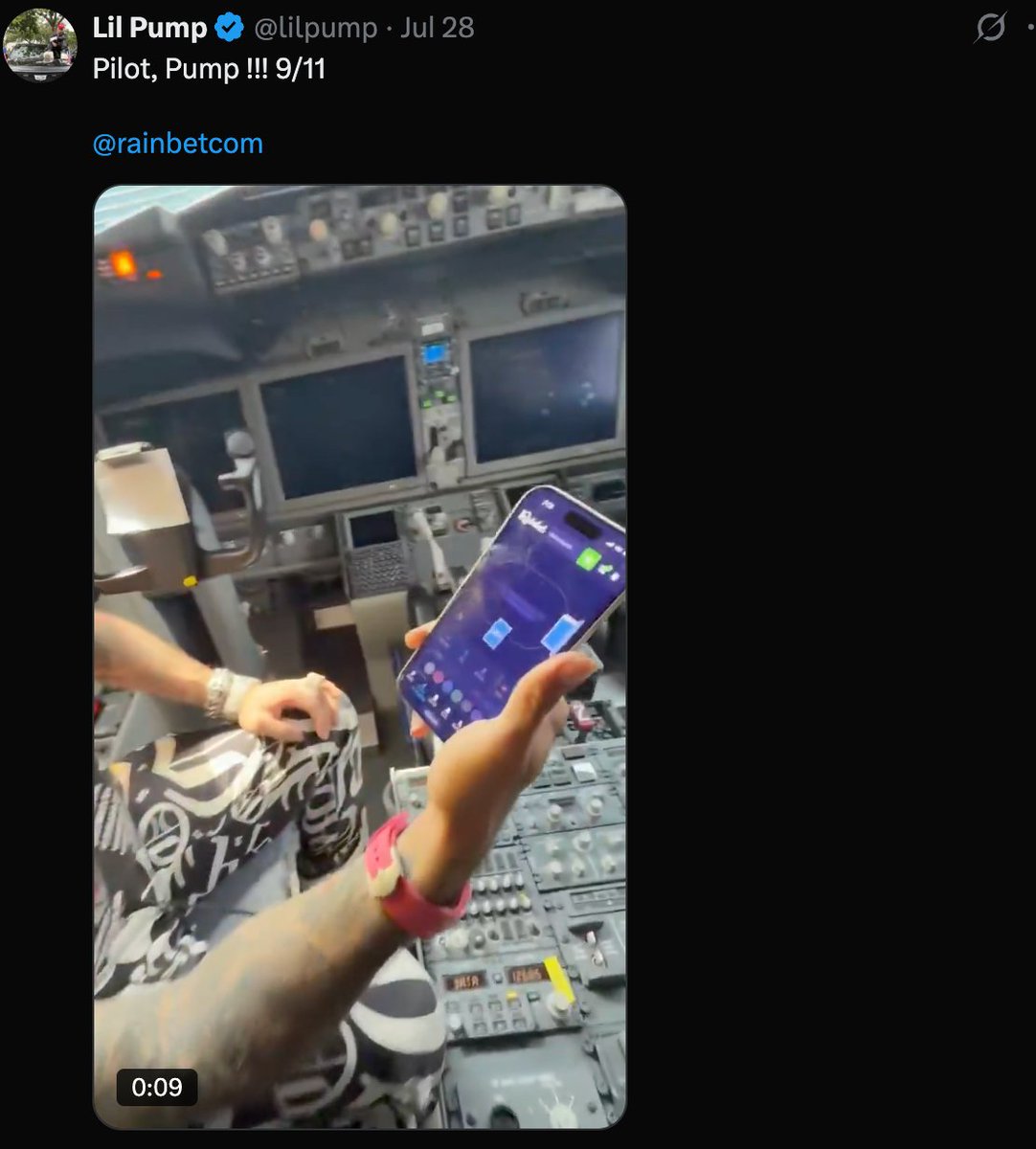 FakeRosaParkXBT's tweet photo. And here I was thinking Lil Pump was on EBT after he posted 9/11 jokes in a plane cockpit for his rainbet deal https://t.co/kv5oW6rjXU