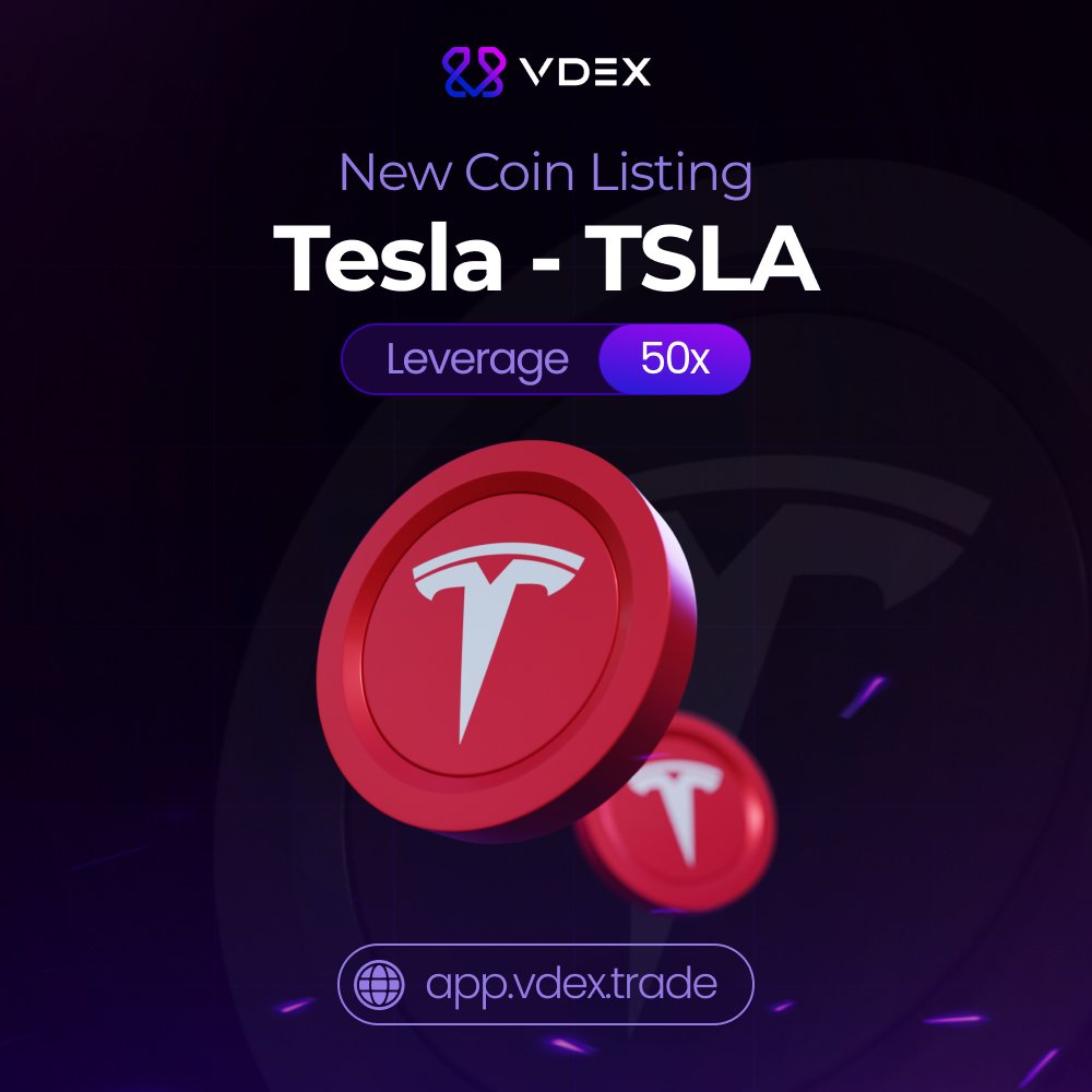 0xVDEX's tweet photo. 🚨 NEW LISTING!!!

Tomorrow we go live with our TSLA pair with up to 50x leverage for traders.

Remember all new users to VDEX are also eligible for deposit matching:

- Deposit $200, trade with $300
- Deposit $500, trade with $700

Trade any pair, anywhere 🦈 https://t.co/KNGfeNHziu