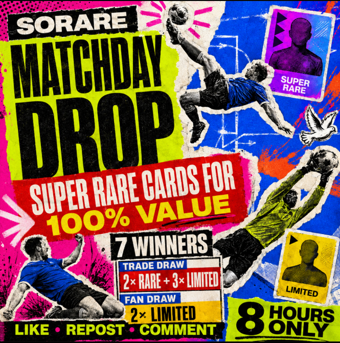 PawelTrader_'s tweet photo. 🚨 SORARE MATCHDAY DROP IS LIVE! 🚨

💎 MY SUPER RARE CARDS ARE AVAILABLE FOR 100% OF THEIR VALUE!

Choose one of my Super Rare cards and send me a trade offer with cards matching 100% of its value. No extra premium today! ⚽🔥

♟️ TRADE DRAW — 5 WINNERS

Complete at least one trade during the challenge.

🎟️ Every completed trade = 1 entry
More trades = more chances to win!
🎁 TRADE PRIZES:

🔴 2× RARE Cards
🟡 3× LIMITED Cards

Five randomly selected traders will receive one card each.
📣 FAN DRAW — 2 WINNERS

No trade required:

❤️ Like this post
🔁 Repost
💬 Comment your Sorare username and tell us:

Which of my Super Rare cards would you like to add to your collection? 👀

🎁 FAN DRAW PRIZES:
🟡 2× LIMITED Cards
Two randomly selected participants will receive one Limited card each.

⏰ 8 HOURS ONLY!

Winners will be selected randomly and announced in a separate post.

Check my gallery, send your offers and good luck! 🕊️⚽

#Sorare #SorareFootball #FantasyFootball #SorareGiveaway