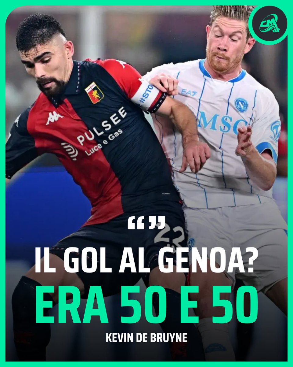 calciomercatoit's tweet photo. 🚨🗣Dopo le polemiche sul presunto fallo in occasione del gol che ha sbloccato la partita di Genova, Kevin de Bruyne al Corriere dello Sport risponde: "Penso che sia fifty fifty, dipende da che angolazione la guardi: dalla mia, venivo da un lato e lui è venuto verso di me. Comunque la si voglia vedere, sono rimasto un po' sorpreso ma fa parte del gioco. Le persone parlano tanto, a me non interessa"