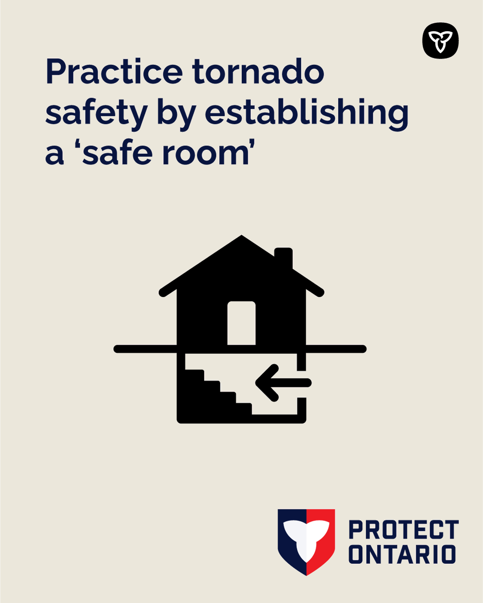 PreparedON's tweet photo. During a tornado, the safest place to shelter is the lowest possible level indoors. #BePrepared: establish a ‘safe room’ where you live like a basement, storm cellar, the lowest floor of an apartment building or interior room with no windows. Learn more: https://t.co/lcwu9weqwl https://t.co/RHq36KUTuw