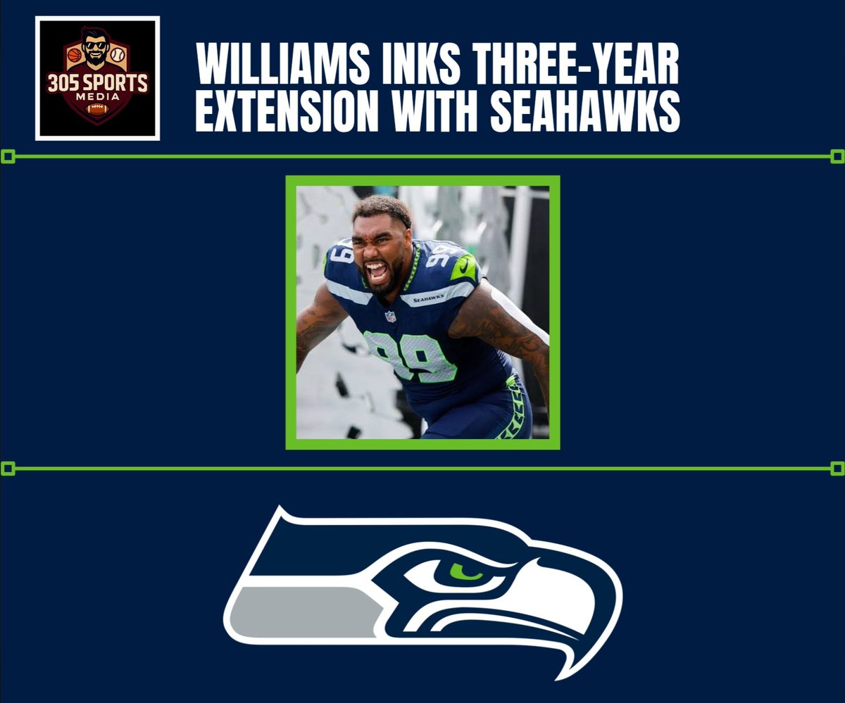 305SportsMedia's tweet photo. 🚨 NFL ALERT 🚨 Leonard Williams is locking in with the #Seahawks on a three‑year extension, keeping their top interior disruptor anchored in Mike Macdonald’s defense. After 1️⃣8️⃣ sacks across two seasons and elite grades, Seattle secures a core veteran. 🏈 https://t.co/HvfcRlEefb