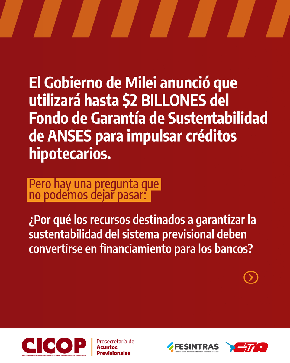 CICOP_ok's tweet photo. ¿LOS FONDOS DE LXS JUBILADXS AL SERVICIO DE LOS BANCOS?

Mientras ajusta a lxs #jubiladxs, Milei pone los recursos de la Seguridad Social al servicio del sistema financiero.

Mirá y enterate de qué se trata 👇🏻 https://t.co/0C43Q1mQdc
