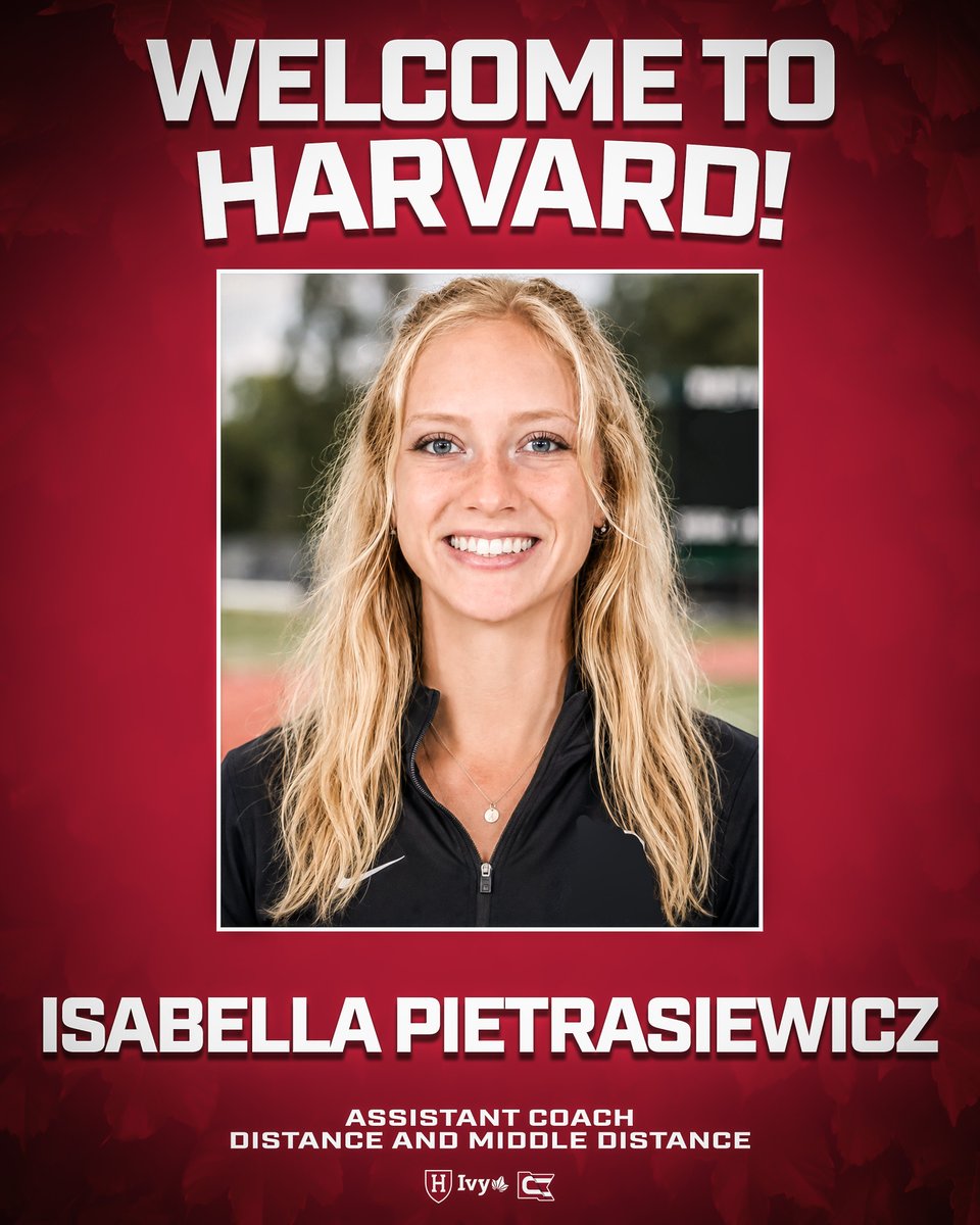 HarvardTFXC's tweet photo. 𝙒𝙚𝙡𝙘𝙤𝙢𝙚 𝙩𝙤 𝙃𝙖𝙧𝙫𝙖𝙧𝙙 

We are excited to announce Isabella Pietrasiewicz as our new assistant coach with our distance and middle distance groups!

#GoCrimson https://t.co/iQqjJTgymw