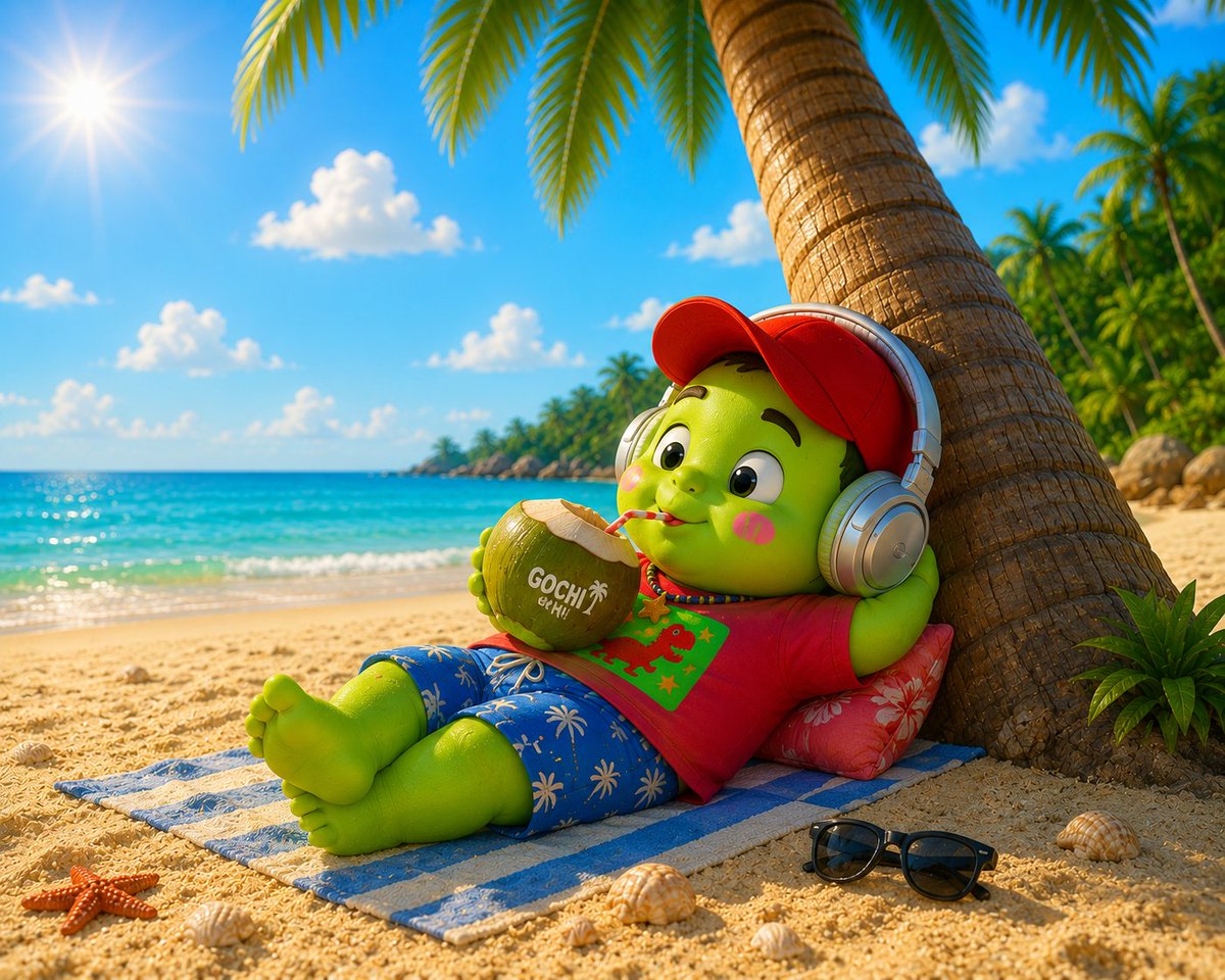 prima00717's tweet photo. 🥥🌴 Coconut break: activated. @sleepagotchi 
Fresh coconut, warm sand, ocean breeze…
No fancy drinks needed when the beach serves them straight from the tree. 😎☀️
Just chill. Just GOCHI. 🌊🥥 https://t.co/MmEfZdfuUA