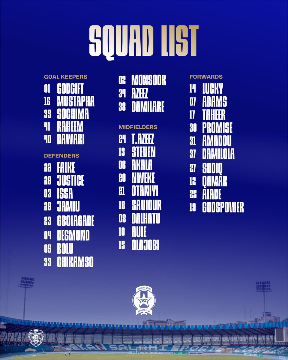 ShootingSc's tweet photo. Our 2026/27 squad is set. 🔵

Ready for the season ahead.

#3SC | #UpShooting | #NPFL27 https://t.co/fHLARobUYf