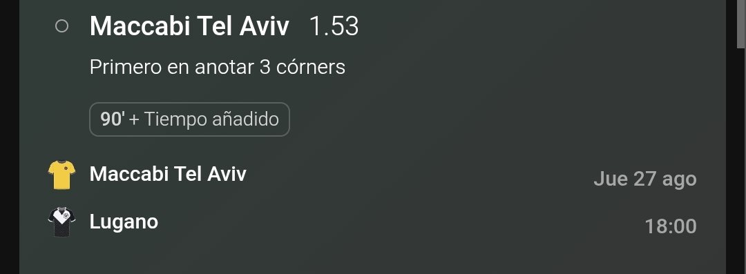 KhalifaHub69's tweet photo. 🎟️ BOLETA DEL CLUB

⚽ Maccabi Tel Aviv 🆚 Lugano
🏆 UEFA Conference League — Play-off, vuelta
🎯 Maccabi Tel Aviv — Primero en llegar a 3 córners

💰 Cuota 1.53

Partido de máxima necesidad para Maccabi. Llega a la vuelta por detrás 2-1 en el global, por lo que necesita asumir iniciativa y buscar campo rival desde el inicio. UEFA confirma que el ganador de la eliminatoria accede directamente a la fase liga.

El escenario nos interesa especialmente para córners: Maccabi no puede especular con el resultado y debería acumular más posesiones en campo contrario, ataques exteriores y situaciones de centro/remate bloqueado. Además, antes de caer a Conference venía mostrando capacidad ofensiva en Europa, con 9 goles en 4 encuentros de Europa League (2,25 por partido).

No necesitamos dominar el conteo durante 90 minutos: simplemente que Maccabi sea el primero en alcanzar los 3 córners. Con la obligación de remontar, es un mercado que encaja bien con el guion esperado.

🍀 Monta que te quedas.

#BoletaDelClub #ConferenceLeague #MaccabiTelAviv #Lugano #ApuestasDeportivas