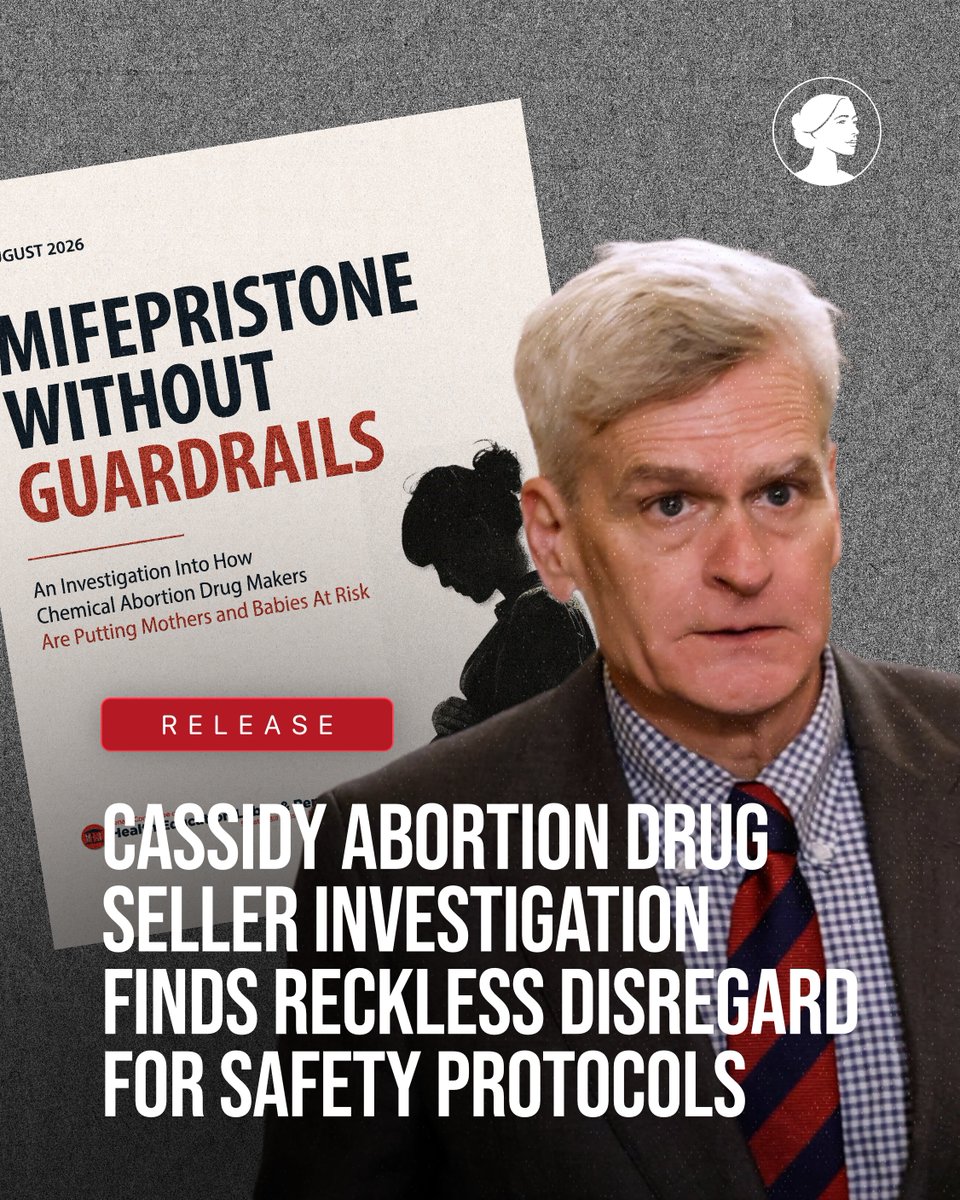sbaprolife's tweet photo. 🚨NEW: @GOPHELP Chairman @SenBillCassidy, joined by Sens. @SteveDaines, @SenHydeSmith, @jameslankford, and the late Sen. @LindseyGrahamSC launched an investigation in March into the three abortion drug manufacturers Danco Corporation, GenBioPro and Evita Solutions. The new report found that even the minimal remaining safeguards are not being upheld by these manufacturers, especially in online situations.