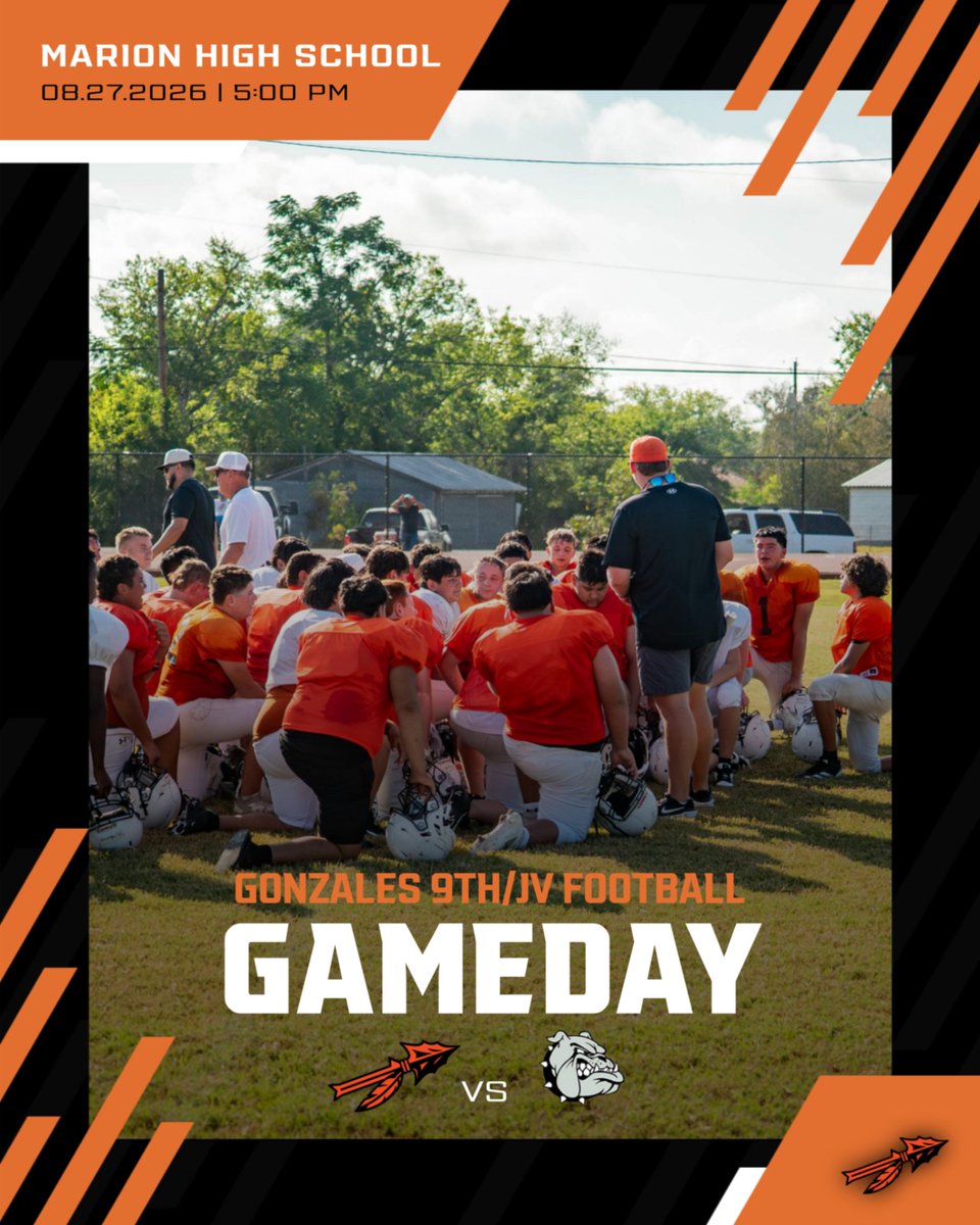 ApachesGHS's tweet photo. Good luck and safe travels to the Gonzales 9th/JV football team! The Apaches open the season this afternoon on the road against Marion. Kickoff is at 5:00 PM! https://t.co/qO1u630CXJ