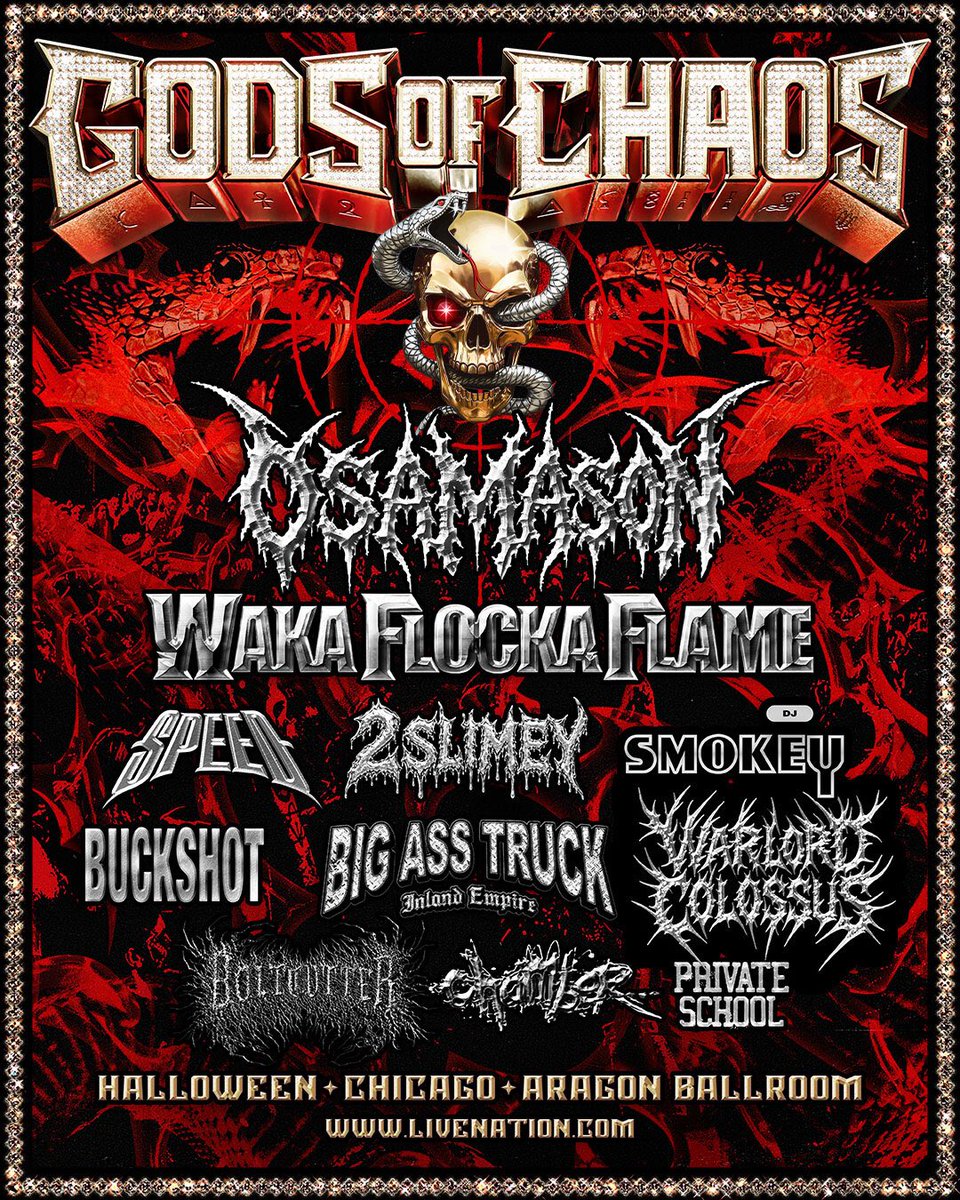42CEO_'s tweet photo. GODS OF CHAOS FESTIVAL

HALLOWEEN (IN CHICAGO)

INCLUDES: OSAMASON, BUCKSHOT, 2SLIMEY + MORE https://t.co/aoRDRwNK3k