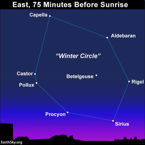 earthskyscience's tweet photo. Summer will soon be ending for us in the Northern Hemisphere. Our days are rapidly shortening now and our nights are getting longer. And a major sign of #winter now looms in the predawn sky: the #WinterCircle. 🌌
https://t.co/JYbM79598x
📸 Chart via https://t.co/3d6wShOgKW. https://t.co/gxOSQeB5fn