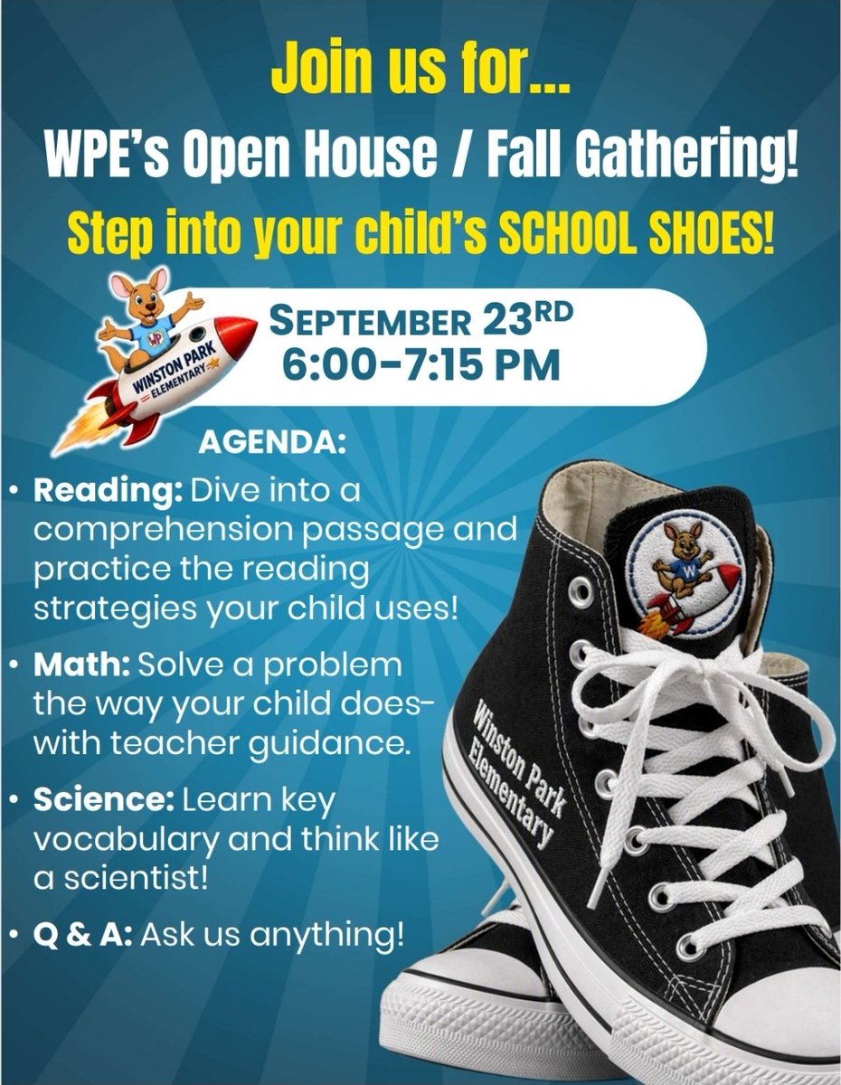 wpewallabies's tweet photo. Mark your calendars for WPE's Open House / Fall Gathering! Step into your child's SCHOOL shoes! 👟 👟 @BCPS_DeputySupt @BCPSNorthRegion @HowardHepburn @AlanStraussbcps @browardschools https://t.co/00Svnimb8j