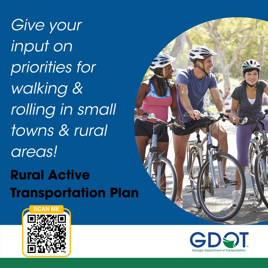 GDOTNW's tweet photo. 🚶🚴 Help shape the future of active transportation in rural Georgia!

GDOT is seeking public comments for the Rural Active Transportation Plan.

💬 Share your feedback: https://t.co/UVkTXbcJLA

#GeorgiaDOT #PublicInput #ActiveTransportation https://t.co/RTgz3kfDP5