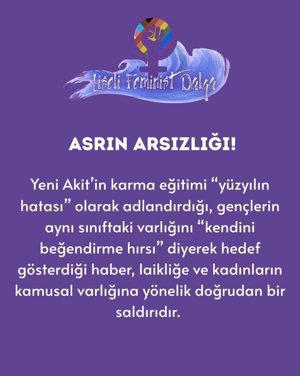 lfeministdalga's tweet photo. Yeni Akit'in karma eğitime yönelik provokatif yazısı hakkındaki açıklamamız. Özgür yarınlar için hep birlikte mücadele edecek, gerici zihniyetinizi yok edeceğiz! https://t.co/aO6Lr5tr7i
