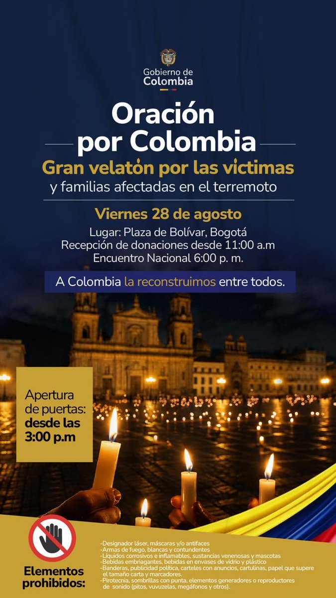 dmarcordoba's tweet photo. Encender una vela también es un acto de memoria. Este viernes, en la Plaza de Bolívar estaremos, a las 6:00 p. m.

Recordar es la primera forma de reconstruir. https://t.co/Y67WU3TQbE