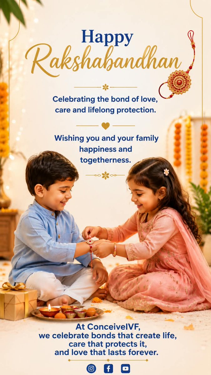 ConceiveIndia's tweet photo. Celebrating the beautiful bond of love, laughter &amp; lifelong protection. ❤️✨
Happy Raksha Bandhan from ConceiveIVF! 🪷💛
#HappyRakshaBandhan #RakshaBandhan #SiblingLove #FamilyBond #ConceiveIVF #FestiveVibes #LoveAndCare https://t.co/vsAi556sYE