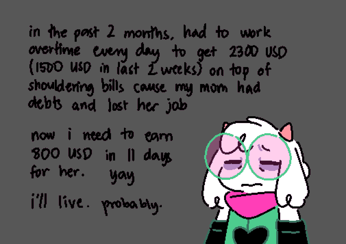 ralseihugs's tweet photo. on one hand i'm extremely fortunate to have art as a job, i'm able to earn a lot as long as i cram as much work as i can every day. on the other hand i'm tired of thinking "next week i don't have to overwork myself anymore" to get disappointed for 2 months straight

yay ralsei https://t.co/pnAoRHCUMV