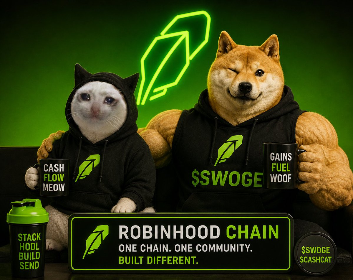 SwogeCommunity's tweet photo. @RobinhoodCrypto CashCat brought the cash.

SWOGE brought the gains. 💪🐕

Robinhood Chain is assembling the squad. https://t.co/QJCYK0ekE7