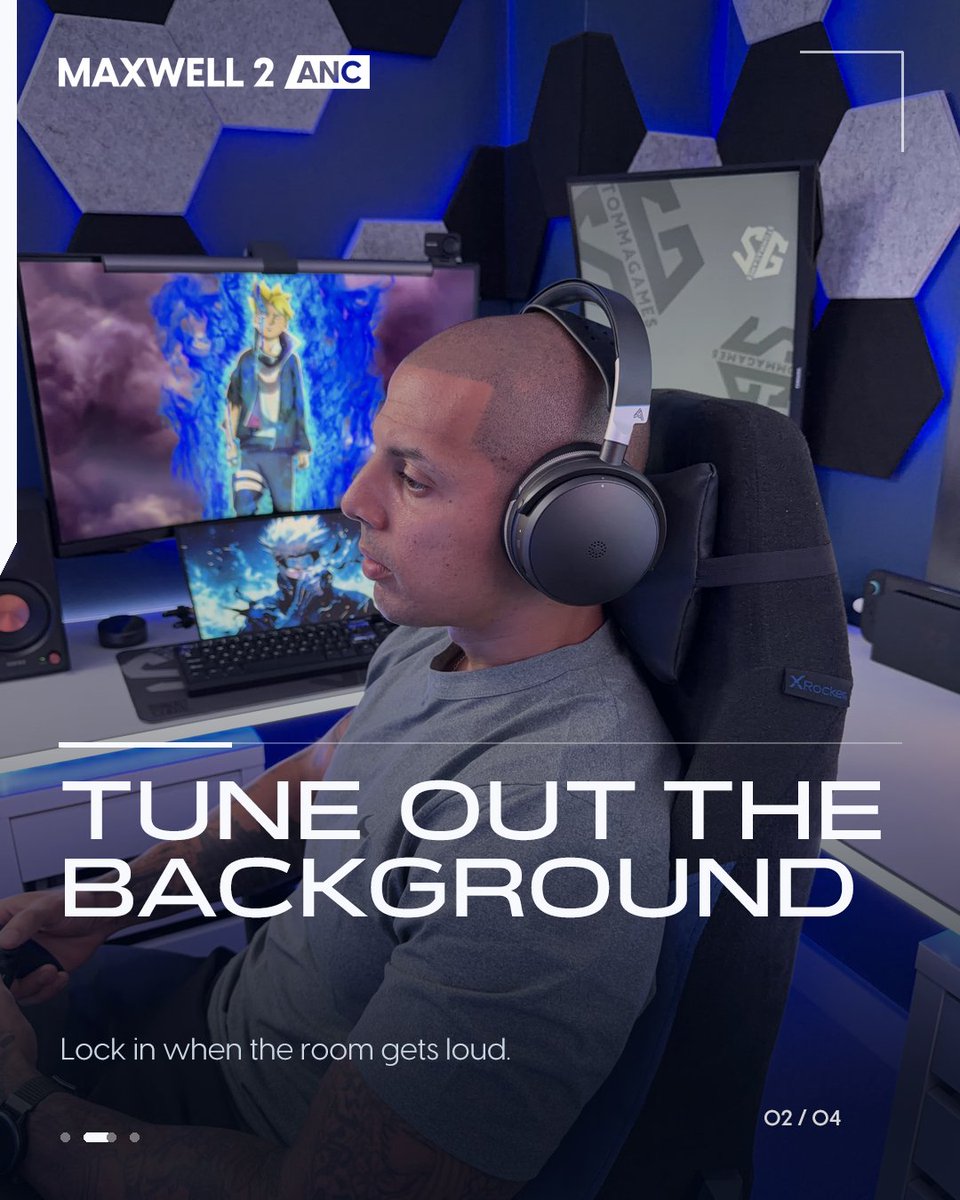 Audeze's tweet photo. One button, three listening modes. Use ANC to reduce background noise, Transparency to hear your surroundings, or switch both off for passive isolation.#Audeze #Maxwell2ANC #TransparencyMode #Gaming https://t.co/ovW8CTFW8Z