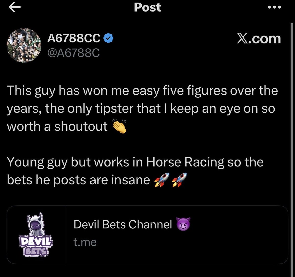 BillyExposes's tweet photo. I was called a mad man by all of this guys bumming brigade 

He’s ALWAYS taking money behind the scenes for shoutouts, he’s never watched a horse race in his life to know who’d be a good tipster 

If he’s not running VIPs on his burners he’s doing this. Scum @A6788C https://t.co/KT6bgZy5c9
