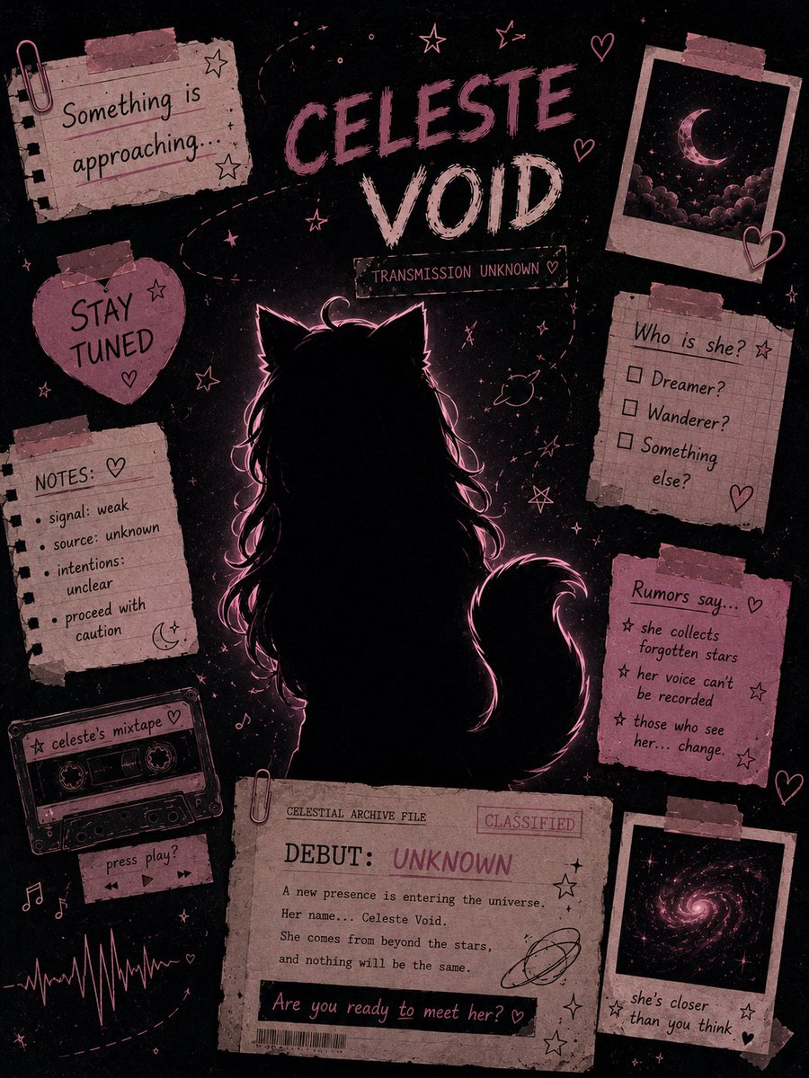 CelesteVoidVT's tweet photo. A little peek into the world I’ve been building ♡

I wanted this to feel like something you’d find tucked away in an old scrapbook—messy, dreamy, and just a little mysterious. 🌙🖤

More of this world soon. ✦

#CelesteVoid #VTuber #VTuberOC https://t.co/Dlp3bbWYpB