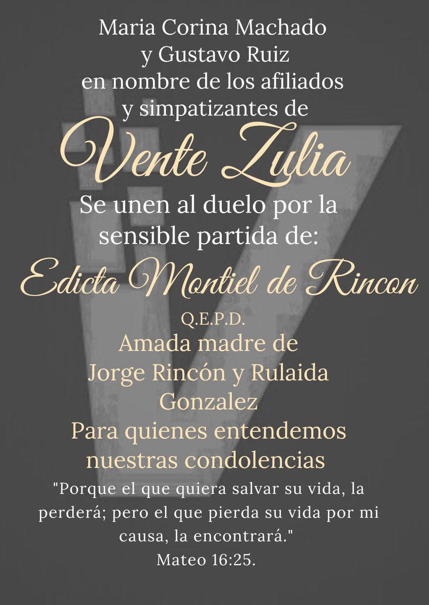 GRRuizVE's tweet photo. Con el corazón apretado y un nudo en el alma nos unimos a la familia Rincón-Montiel en este momento tan difícil. La partida de su amada madre, Edicta Montiel de Rincón, nos deja un vacío que duele de verdad. 

Ella no era solo su madre: era esa presencia cálida, fuerte y llena de amor que tantos recordaremos con cariño.

Sabemos que ninguna palabra puede aliviar del todo la ausencia, pero queremos que sientan que no están solos. 

Les abrazamos con todo el respeto y el afecto que merecen, y les pedimos a Dios que les dé la fortaleza para atravesar estos días y que les consuele con el recuerdo de todo lo bueno que ella sembró en ustedes.

Que descanse en paz. 

Su vida y su ejemplo quedan en quienes la quisieron.

Con mucho cariño y nuestro más sentido pésame.