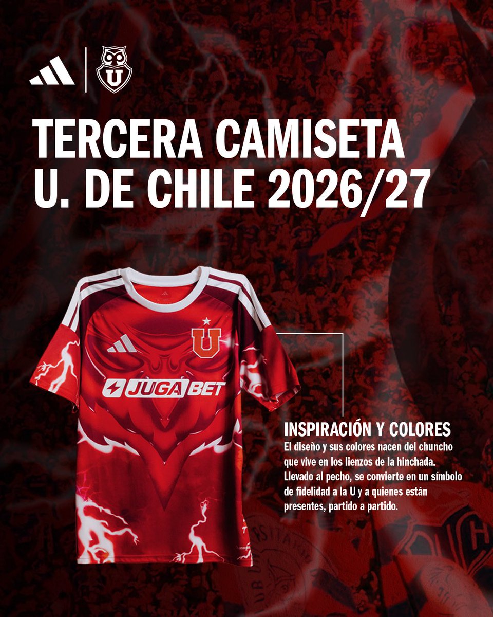udechile's tweet photo. Hay un mismo aliento que nos une y no se apaga. Vive en los lienzos, en las galerías, en cada partido jugado codo a codo con la hinchada.
Hoy ese aliento se convierte en símbolo. 
La nueva 3ª camiseta de Universidad de Chile ya es parte de nuestra historia 🔴⚪🦉

Disponible desde hoy en tiendas adidas, https://t.co/9joAMVppv0 y en https://t.co/xZA4tmmDs8