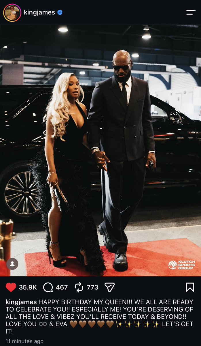 Bronupdates's tweet photo. LeBron James wishes his wife, Savannah, a Happy Birthday. She turns 40 today. 🎂🎈👸🏾
 
“HAPPY BIRTHDAY MY QUEEN!!! WE ALL ARE READY TO CELEBRATE YOU!! ESPECIALLY ME! YOU’RE DESERVING OF ALL THE LOVE & VIBEZ YOU’LL RECEIVE TODAY & BEYOND!! LOVE YOU ∞ & EVA 🤎🤎🤎🤎🤎✨✨✨✨✨ LET’S GET IT!”