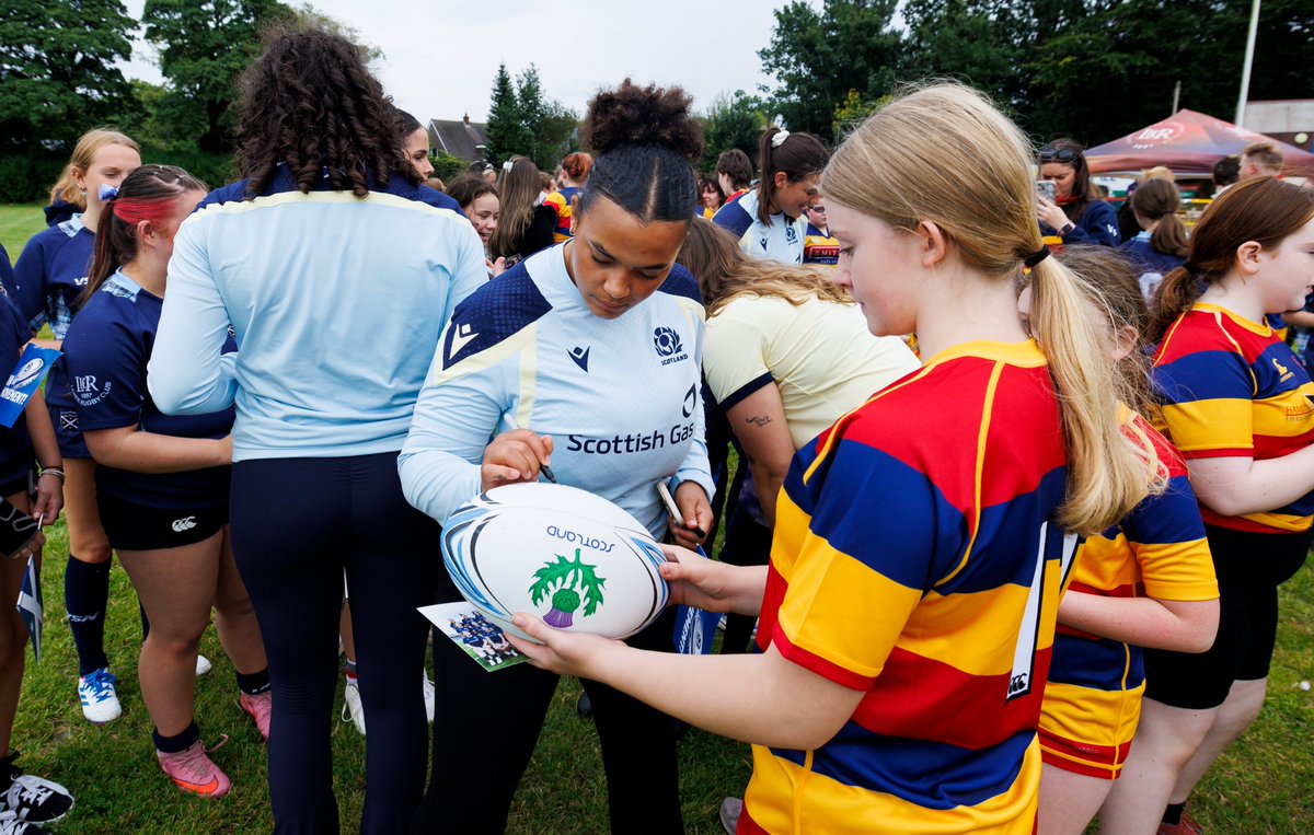 Scotlandteam's tweet photo. Special moments out in the community ✨
 
A great day in the West yesterday at Balfron High School and Lenzie RFC, where Scotland Women took part in girls in rugby sessions to inspire the next generation of players 🏉

#AsOne https://t.co/TebQWdFSsY