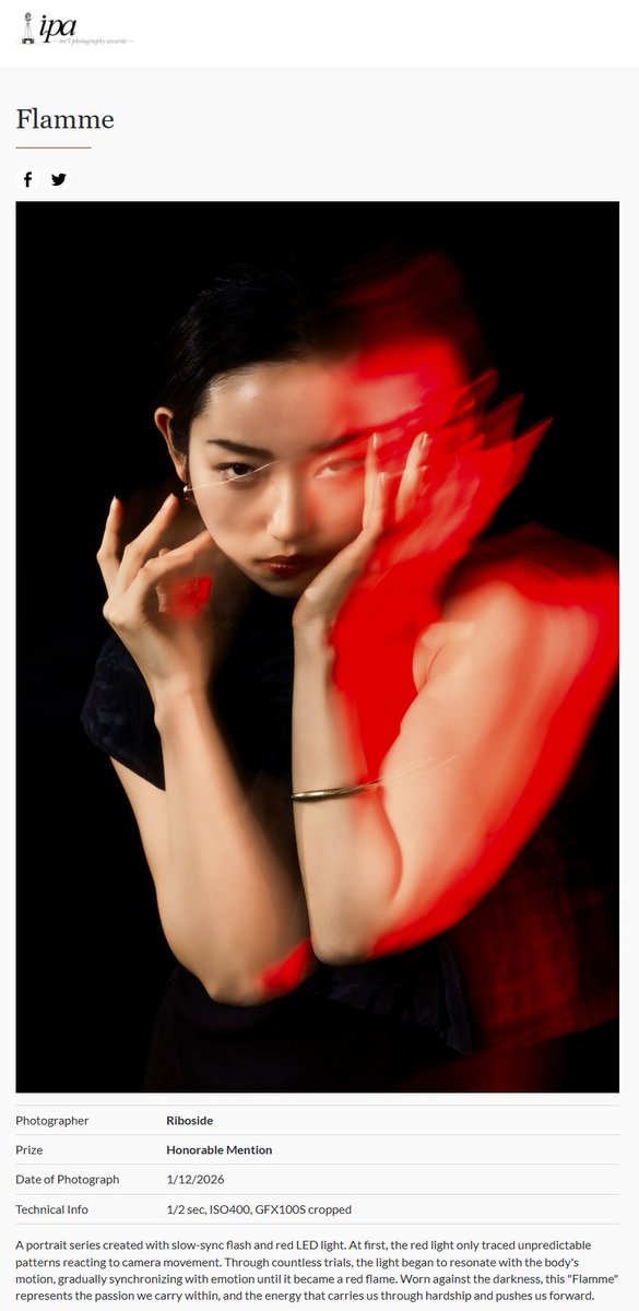 DlJKtGWiLB90996's tweet photo. 国際フォトコンIPA 2026で入選頂きました! 

メールではOfficial Selection(入選)、HPではHonorable Mention(佳作)となっていて、どちらが正解かはまだ分からないのですが🤔 

ともあれ、海外の方にも一定評価頂けて、凄く嬉しいです。有栖さん、本当に有難うございました!！  #ipa2026
↓リンク https://t.co/0czAelpRxt
