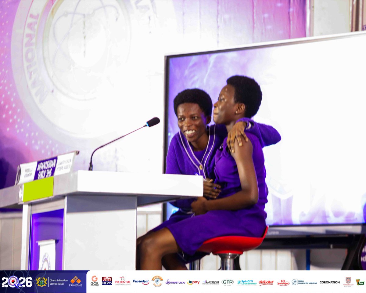 NSMQGhana's tweet photo. MAIN AUDITORIUM

End of Contest

Mfantsiman Girls' SHS: 33pts
St. James Seminary SHS: 29pts
Wesley High School, Bekwai: 17pts

MFANTSIMAN GIRLS!!!!!! With a perfect 4/4 in the @GOIL_Official Riddle Bonanza, they qualify to the Quarter-finals.

#NSMQ2026 #NSMQOneEighth #Primetime https://t.co/X0Fum19vv2