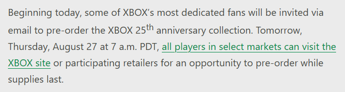STATEnotCITY's tweet photo. @MintBlitz Yesterday @XBOX said they would send emails to fans to begin preordering the console. Apparently that was a lie.

"Beginning today, some of XBOX’s most dedicated fans will be invited via email to pre-order the XBOX 25th anniversary collection."
https://t.co/hufMFeF8H5 https://t.co/GEcy94CjSt