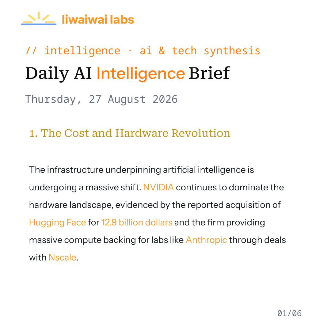 liwaiwaicom's tweet photo. The top #technews today.

Read today’s brief at https://t.co/Bnqkt8p8iA

#Liwaiwai #IntelligenceBrief #CurrentEvents #AI #NVIDIA #HuggingFace #OpenAI #Anthropic #ClaudeCowork #AIAgents https://t.co/Op5ofMBw3E