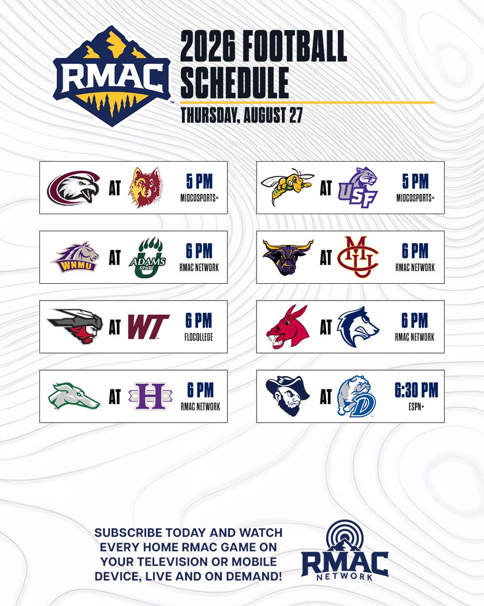 RMAC_SPORTS's tweet photo. You made it! 

The long drought without football comes to an end tonight! 

Reward yourself by settling back and catching the action across the RMAC on your mobile device or TV tonight! 

The RMAC Approach: Week 0 > https://t.co/ppolHcNwFb

#EverythingElevated