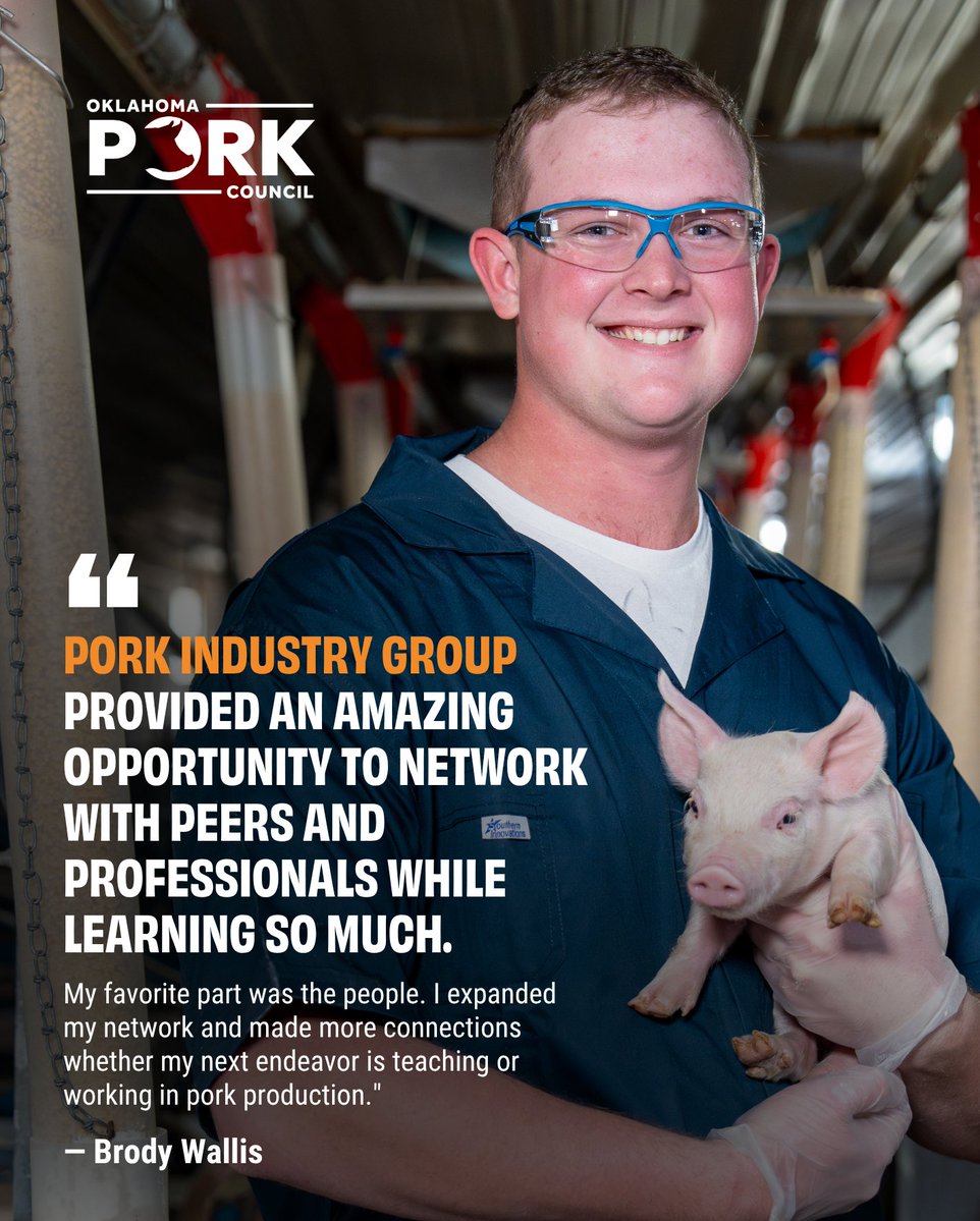 Okpork's tweet photo. “My favorite part was the people.”

For Brody Wallis, Pork Industry Group meant new connections, new perspectives and a closer look at careers in agriculture.

Now it’s your turn! 🐷 Applications for the 2026 Pork Industry Group by Sept. 11!

🔗 https://t.co/PG0eZx2nGZ https://t.co/PLMgrKVhZ4