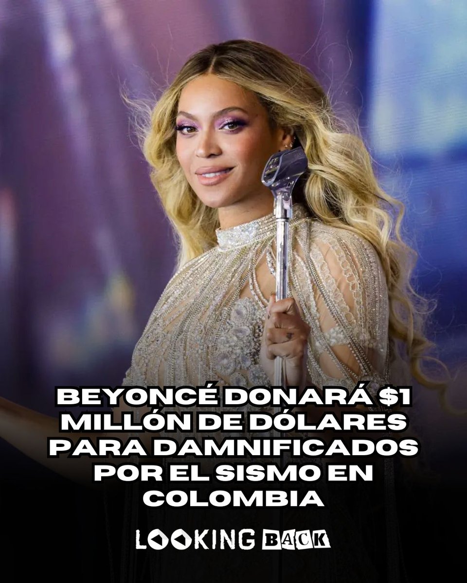 lookingback95's tweet photo. Beyoncé donará $1 millón para apoyar a las zonas más afectadas por el sismo de 7.4 en el Chocó, Colombia. 🇨🇴❤️ La ayuda irá a alimentos y vivienda. Se suma a Shakira, quien aportó $1.25M para reconstruir escuelas. 🙏 #Beyonce #Colombia #Choco #Solidaridad https://t.co/7MlhRRsIDL