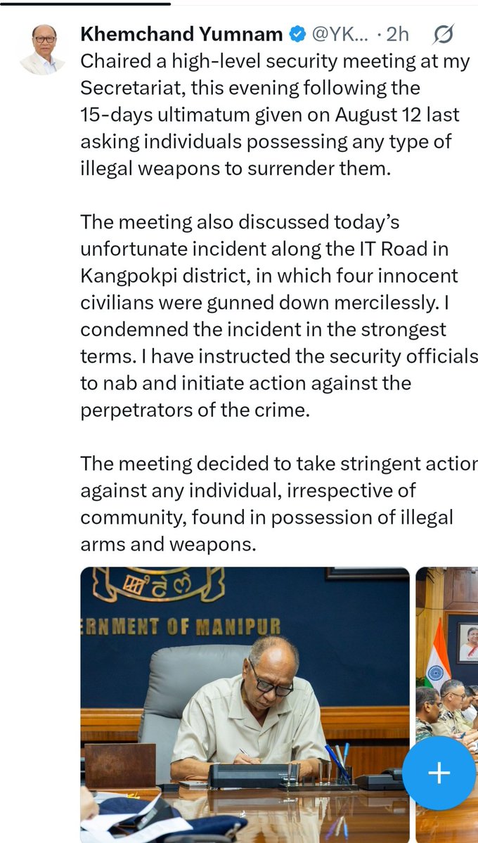 DynastyDoungel's tweet photo. ENOUGH IS ENOUGH!

I would like to humbly request that a person holding a high constitutional office such as the Hon'ble Chief Minister kindly verify and re-verify facts before posting on social media platforms. Once such bias is discontinued, the so-called peace may truly prevail.

On what basis does the Hon'ble Chief Minister conclude that the four or five individuals were innocent civilians? Would innocent civilians go and attack Wakotphai farmers with automatic weapons? Did you tweet or post on social media due to pressure from them?

For your kind information, these Liangmai-Tangkhuls have a history of denying even their own people when difficulties arise. When they attacked Mulam-Songphel, they claimed the attackers were Village Volunteers. However, after a few days, their family revealed that he was Sergeant Major JAMANG from the NSCN-IM, not a village volunteer as claimed by the NSCN-IM.

According to some sources, a few among them were allegedly involved in the killing of Kuki-Zo Pastors on 13th May 2023.

How are you different from Shri Nongthombam Biren Singh @NBirenSingh, who initiated genocide against the Kuki-Zo community? You stated that you had sleepless nights when some Tangkhuls were detained at Shangshak. However, when Thangboimang Khongsai and Thengin Baite were brutally murdered by Tangkhul NSCN-IM and its associates, you remained completely silent.

Why do the Meitei-led Government and Manipur Police @manipur_police consistently target the Kuki-Zo community without verifying facts and conducting a proper investigation? The whole world is aware of who was responsible for the Tronglaobi incident, yet the blame was placed on the Kuki-Zo community.

Enough is enough, Hon'ble Chief Minister Shri Yumnam Khemchand Singh @YKhemchandSingh 

@PMOIndia @HMOIndia @rashtrapatibhvn @PIBHomeAffairs @GoI_MeitY @MIB_India @BDUTT @vijaita @TanushreePande @ShashiTharoor @virsanghvi @KaranThapar_TTP @YKhemchandSingh @KonthoujamG @LokBhavManipur @TheSangaiExpres @PoknaphamNews @meiteiheritage @koubru_lakpa @Paari_Athouba @laimacha @Ukhrultimes @LIANGMAIPOST @tangkhulnews @tangkhulonline @WungMedia @Khanuithot_Khon @UNCNaga @UNC_Naga