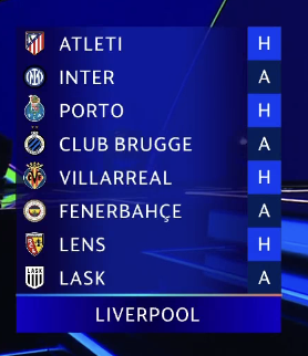 TouchlineX's tweet photo. 🚨 𝗢𝗙𝗙𝗜𝗖𝗜𝗔𝗟: Liverpool's Champions League draw! 💫 https://t.co/LaKCdu3Rpc