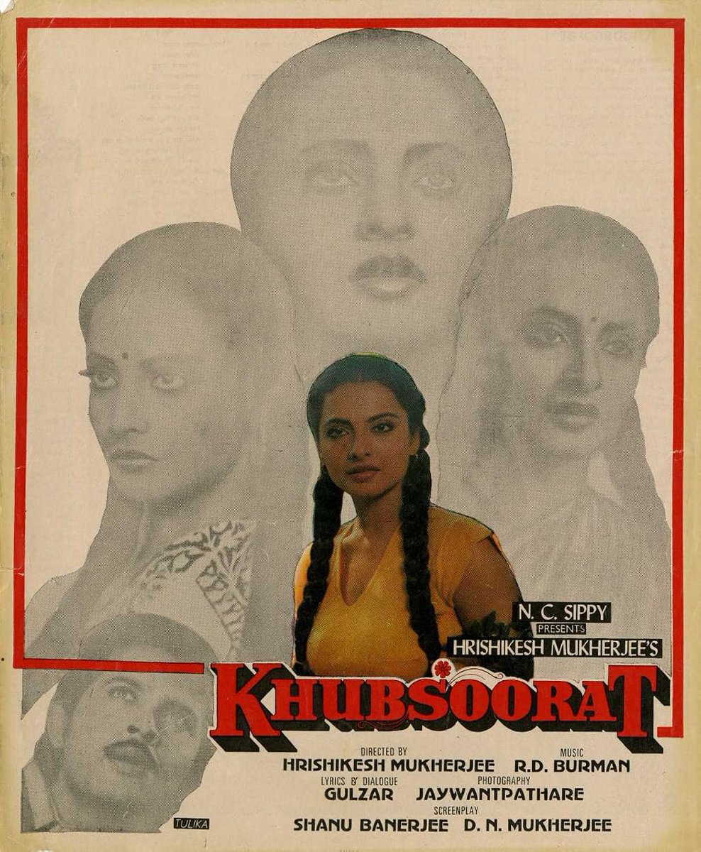 SHEKARSUSHEEL's tweet photo. Khubsoorat 1980
remains one of Bollywood's most beloved family entertainers.
Hrishikesh Mukherjee conceived and made the film specifically for Rekha, who was one of his all-time favourite actresses.
Rekha wore her iconic double pigtails throughout the movie, a look she loved so much that she later reused it in another Hrishikesh Mukherjee film, Jhoothi.
She was just 25 when she shot for the movie.
Dina Pathak and Ashok Kumar were an absolutely adorable pair in the movie. 
Music was by RD with lyrics by Gulzar.
