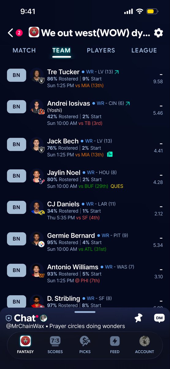 TaiDHo's tweet photo. @WyattzWorId I’m in 12 team dynasty league in sleeper. Idk if you have this app but I joined my friends league and they gave me a team that was someone else’s who dropped out who came out of a championship https://t.co/JxtPFdxYvl