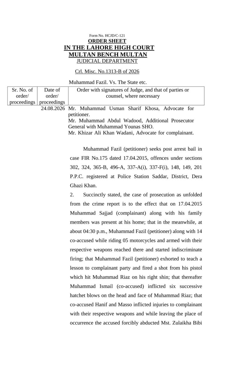 adv_zarak's tweet photo. In the Post Arrest Bail titled as Muhammad Fazil v. The State, The Lahore High Court, Multan Bench while allowing the bail of the accused/petitioner on statutory grounds (3rd proviso of S.497 Cr.PC.) U/S 302, 324, 365-B, 496-A, 337-A(i), 337-F(i), 148, 149, 201 P.P.C. have made https://t.co/hxpfoghGN7