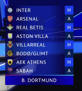 TouchlineX's tweet photo. 🚨 𝗢𝗙𝗙𝗜𝗖𝗜𝗔𝗟: Borussia Dortmund's Champions League draw! 💫 https://t.co/KsZ97hDKsy