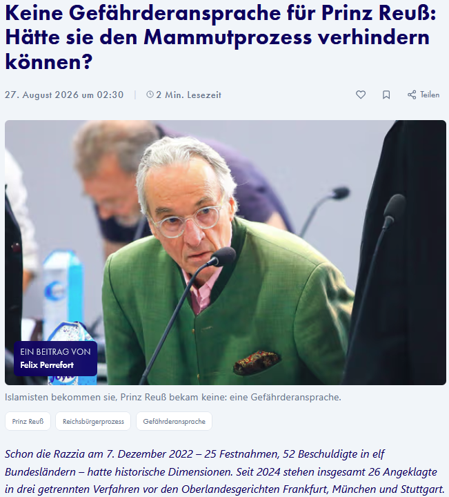 PeterBorbe's tweet photo. Am 5. Dezember 2022 hatte ein 27-jähriger Asylbewerber aus Eritrea in Illerkirchberg zwei Mädchen angegriffen. Die 14-jährige Ece starb, ihre 13-Jährige Freundin wurde schwer verletzt.
Die öffentliche Debatte darüber wurde emotional geführt, doch zufälligerweise gab es 2 Tage später "Reichsbürger-Razzien" im ganzen Land und man prahlte damit, einen bevorstehenden Umsturz verhindert zu haben. Innenministerin war zu dieser Zeit Nancy Faeser.
Seitdem sitzen der angebliche Rädelsführer, Heinrich XIII. Prinz Reuß, sowie zahlreiche "Mitverschwörer" in Haft, bis heute ohne Urteil, trotz jahrelanger Haft und laufender Mammutprozesse. In anderen Ländern nennen wir sowas "Politische Gefangene".