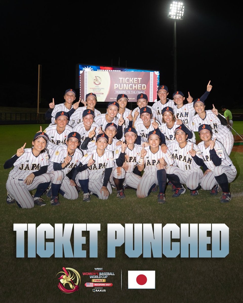 WBSC's tweet photo. 🇯🇵 Congratulations to Japan for punching their ticket to the WBSC Women's Baseball World Cup Finals 2027 presented by RAXUS.
#BaseballWorldCupW https://t.co/VVi3JA60j3