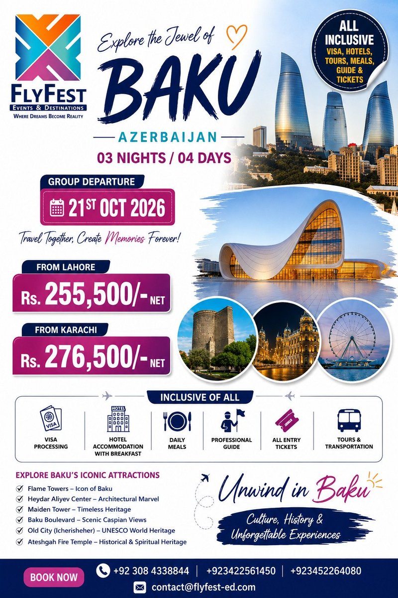 Flyfested's tweet photo. *Are you ready*
*Pack your Bags 🎒🧳*
💫Explore the Jewel of Baku💫
#bagpack #flyfesteventsanddestinations
#ffed #baku #explore #CentralBeautyAwards2026 #azerbaijan
#Tíbet https://t.co/QfJuzyBIQH