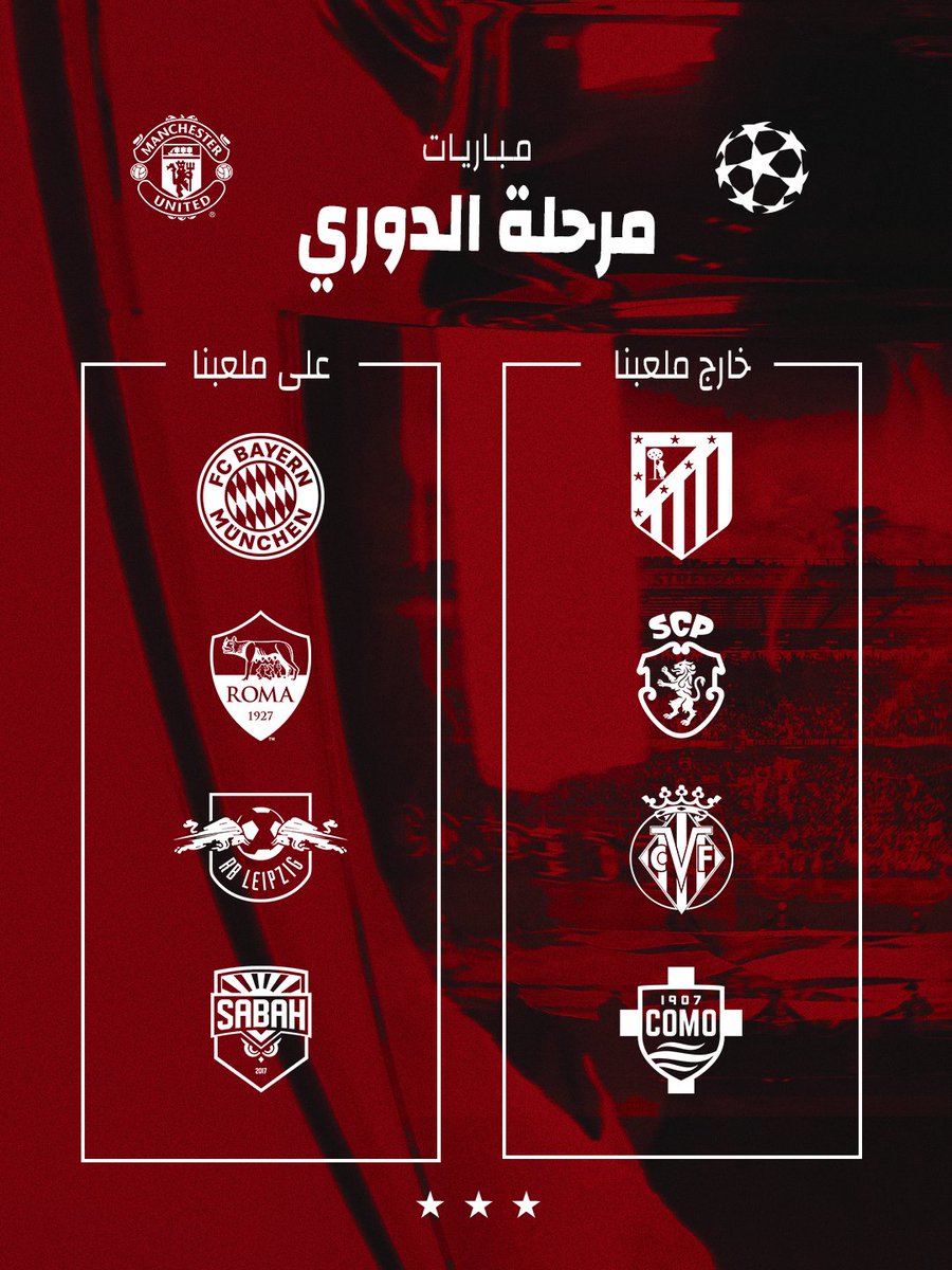 ManUtd_AR's tweet photo. قرعة يونايتد في مرحلة الدوري من دوري أبطال أوروبا 📍 https://t.co/fZqhLCKcCF